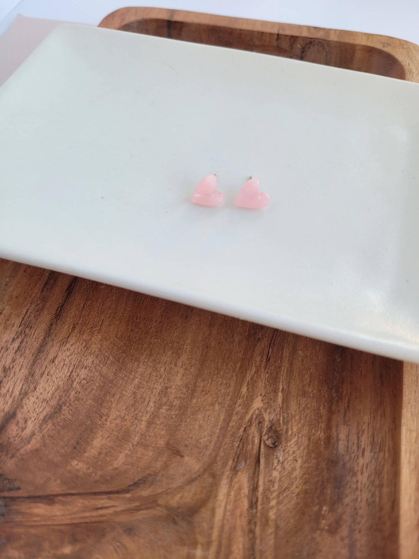 Hand Drawn Heart Studs - Pink