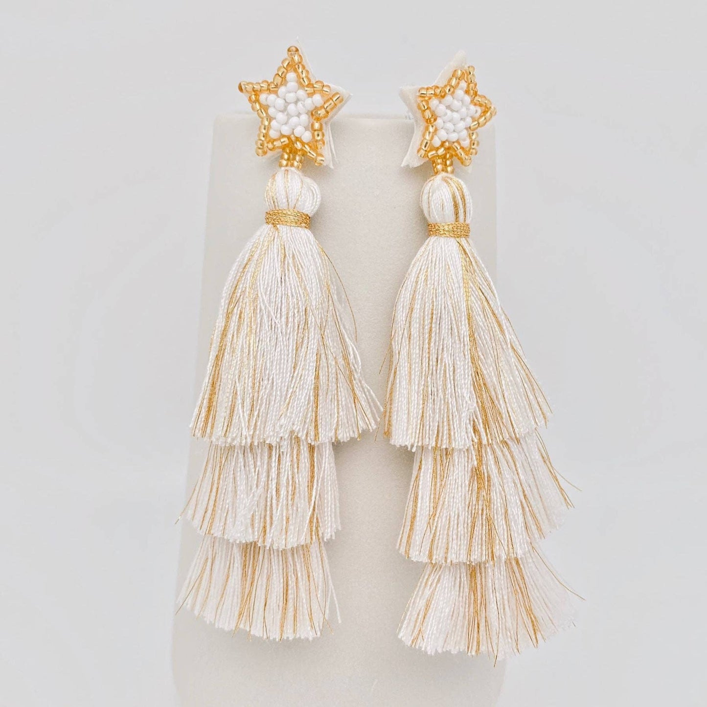 Cotton Thread Tassel Stars Post Earrings