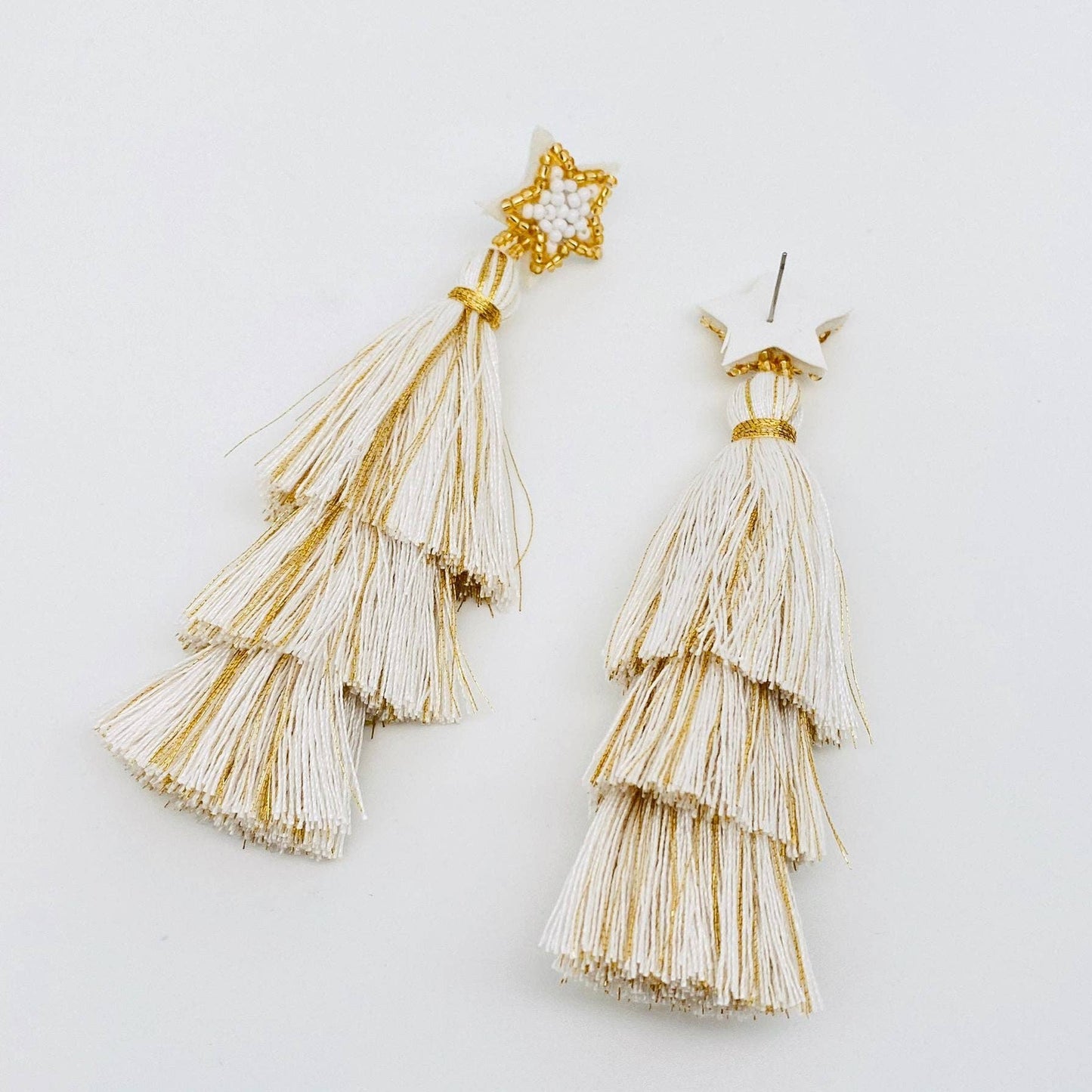 Cotton Thread Tassel Stars Post Earrings