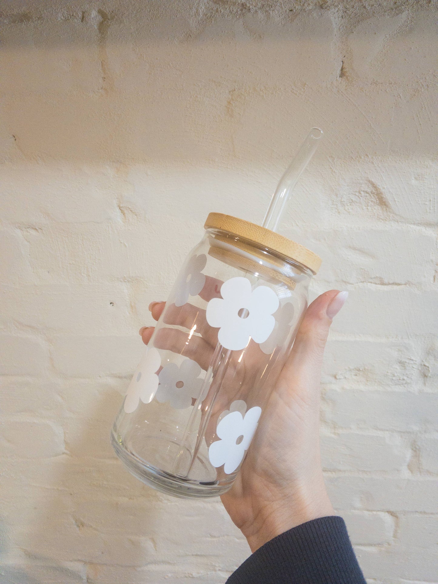 White Floral Glass Cup