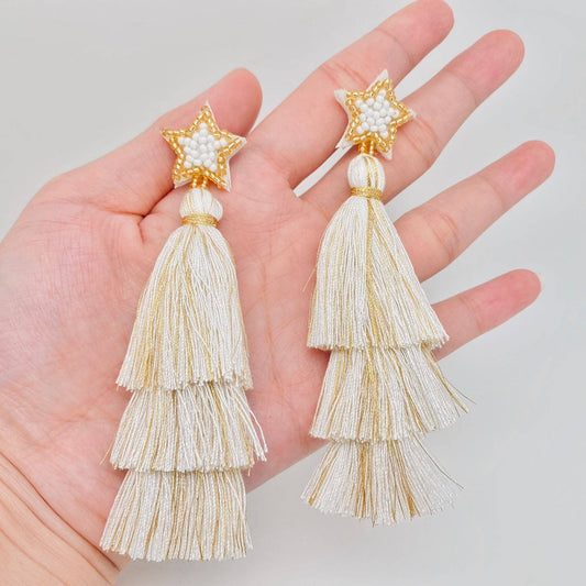 Cotton Thread Tassel Stars Post Earrings