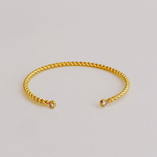 Slim And Cabled Open Bangle Bracelet