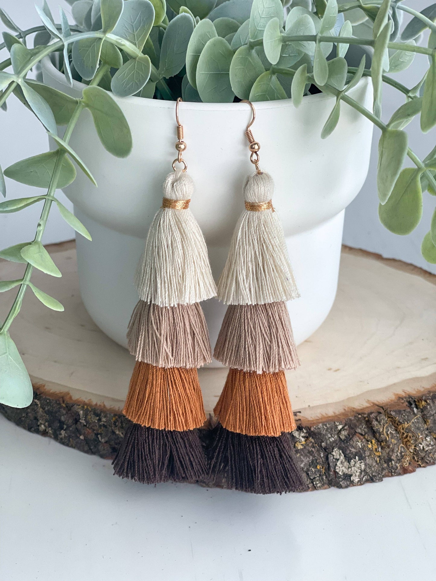 Free Fall Tassel Earrings "Browns"